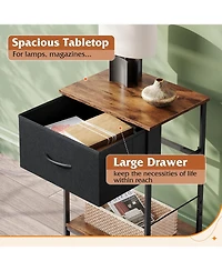 Wlive Nightstand Set of 2 End Table with Fabric Storage Drawer and Open Wood Shelf Bedside Furniture Steel Frame Side for Bedroom Dorm