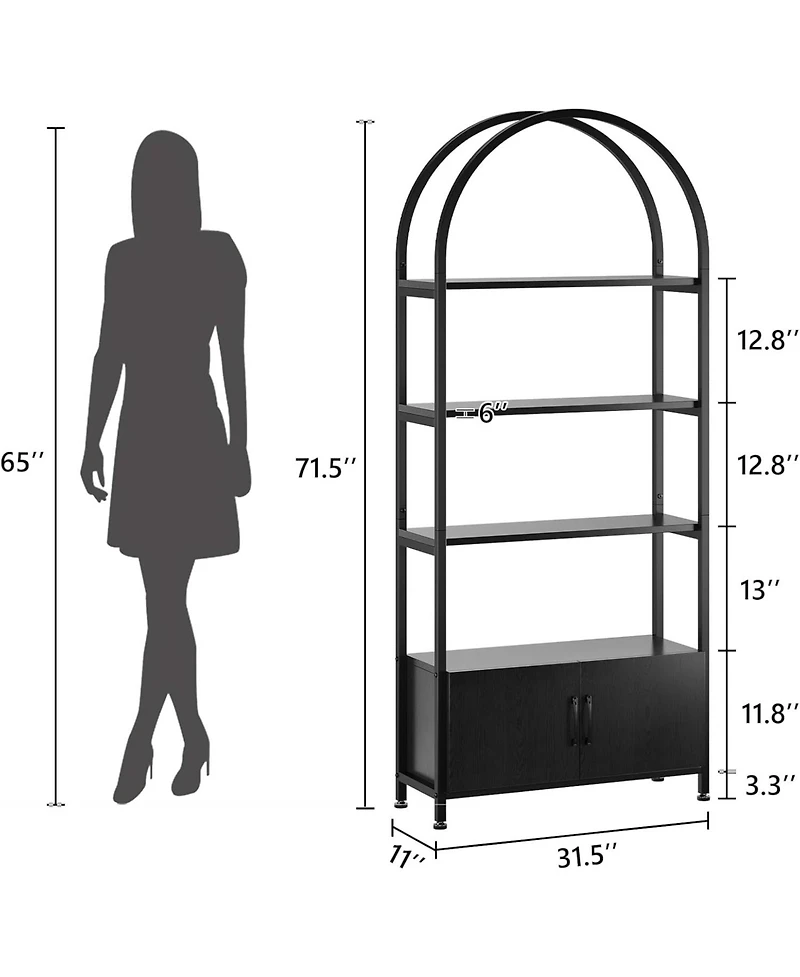 gaomon 4 Tier Bookshelf, Arched Bookcase with Doors Storage