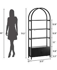gaomon 4 Tier Bookshelf, Arched Bookcase with Doors Storage