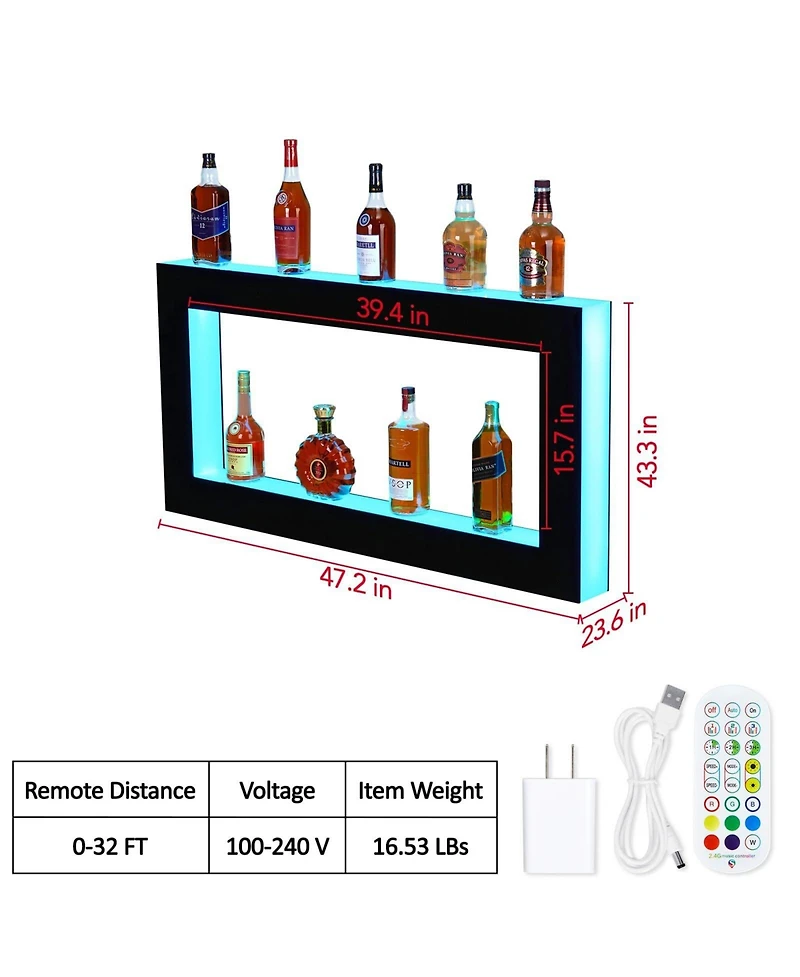 gaomon Acrylic Lde Wine Cabinet - Led Wine Display Rack, Remote Control, App-Controlled, Modern Design, 48-Inch 2-Tier