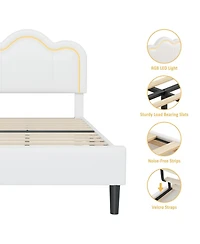 gaomon Twin Upholstered Bed Frame with Adjustable Headboard & Smart Led