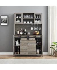 gaomon 70'' Tall Farmhouse Coffee Bar Cabinet, Kitchen Hutch Storage with Sliding Barn Door, Kitchen Buffet with Wine Rack, Glass Holder, Wine Bar Cab