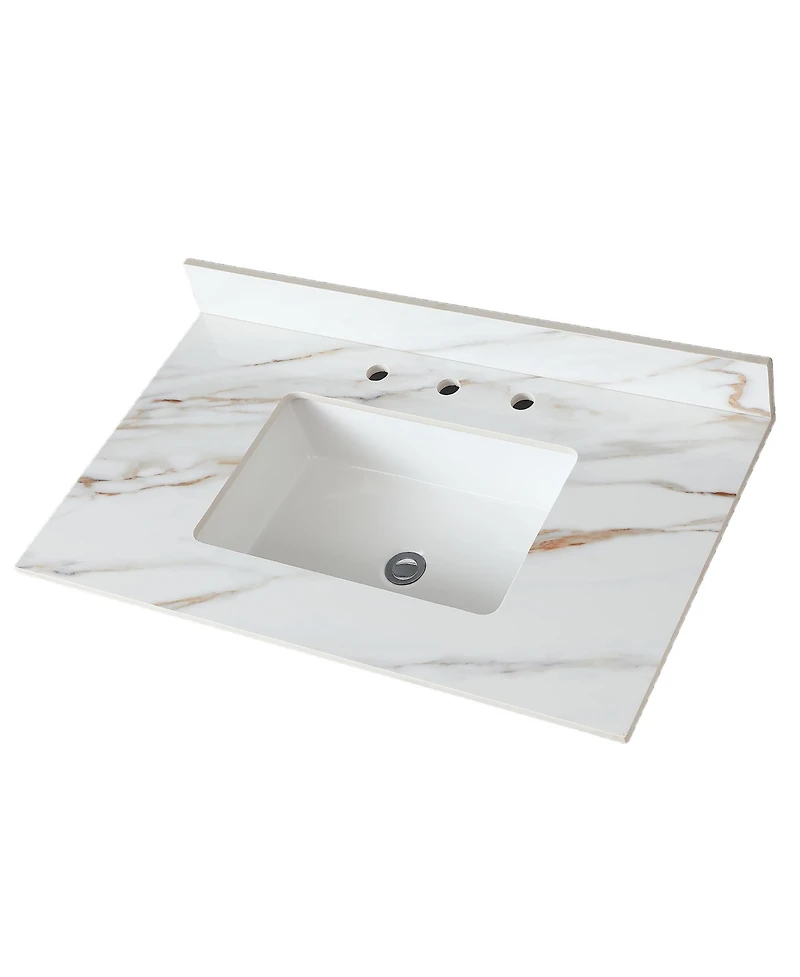 Slickblue Marble Vanity Top with Undermount Rectangular Middle Sink for Stylish Bathroom Decor