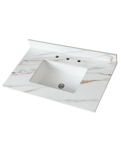 Slickblue Marble Vanity Top with Undermount Rectangular Middle Sink for Stylish Bathroom Decor