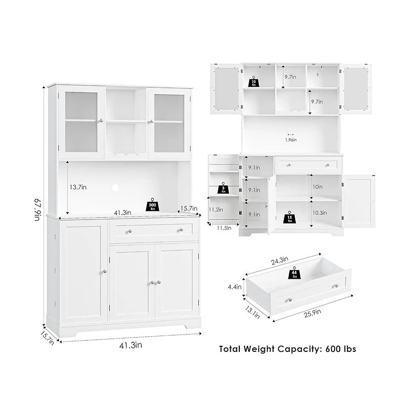 gaomon Kitchen Pantry Storage Cabinet, Modern Buffet Cabinet with Hutch, Tall Kitchen Hutch Cabinet with Microwave Stand, Food Pantry Cabinet with Doo