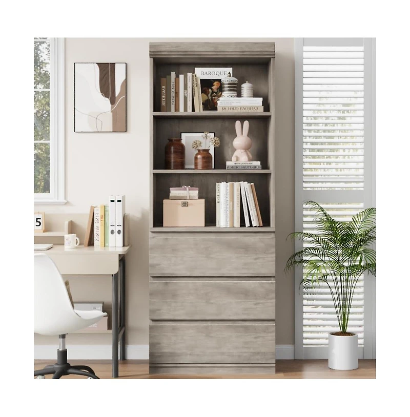 gaomon Bookcase with Drawers 70.27 Inches Tall Bookshelf Farmhouse Bookcases