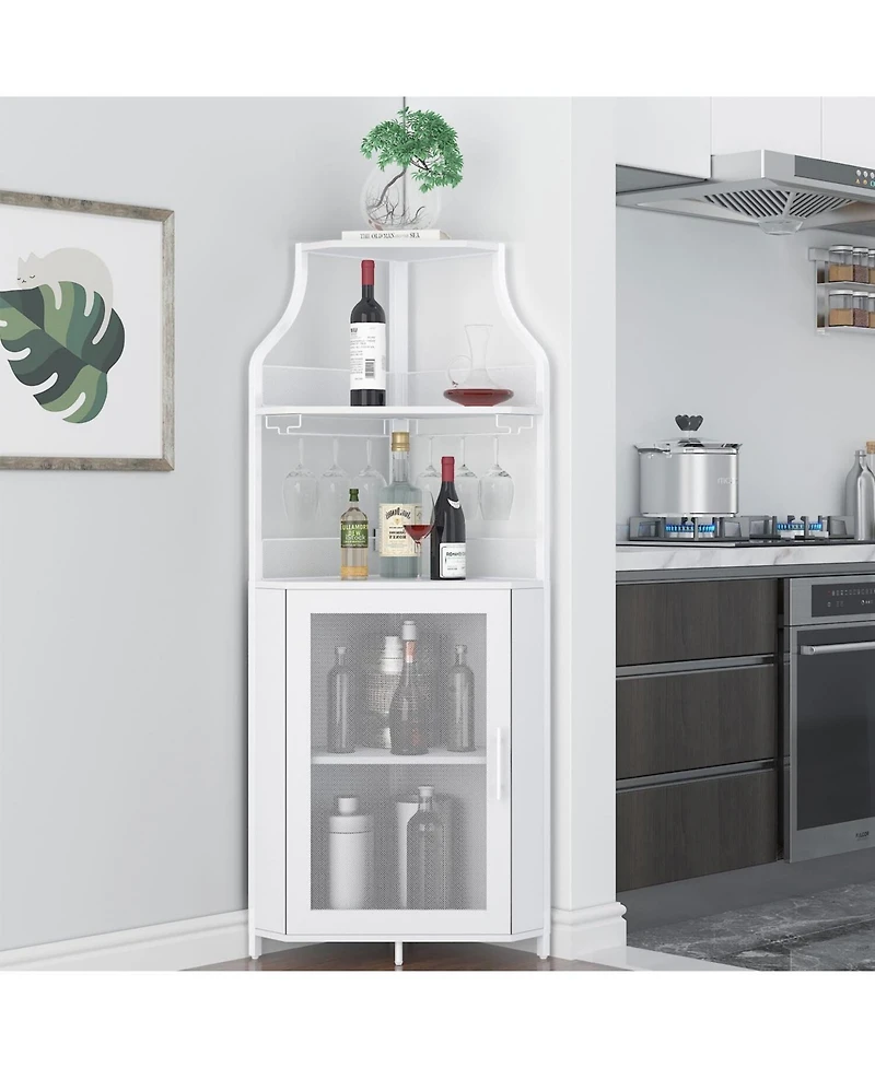 gaomon Corner Wine Bar Rack Cabinet with Detachable Wine Rack, Home Bar Cabinet with Barn Door and Adjustable Shelf, Wine Bar Cabinet and Buffet Cabin