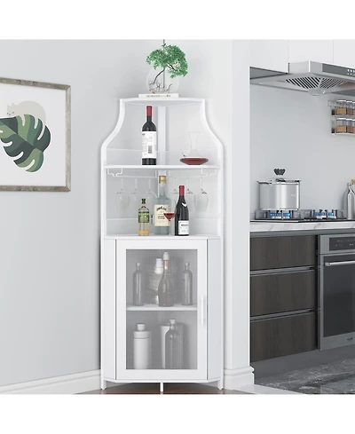 gaomon Corner Wine Bar Rack Cabinet with Detachable Wine Rack, Home Bar Cabinet with Barn Door and Adjustable Shelf, Wine Bar Cabinet and Buffet Cabin