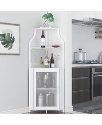 gaomon Corner Wine Bar Rack Cabinet with Detachable Wine Rack, Home Bar Cabinet with Barn Door and Adjustable Shelf, Wine Bar Cabinet and Buffet Cabin