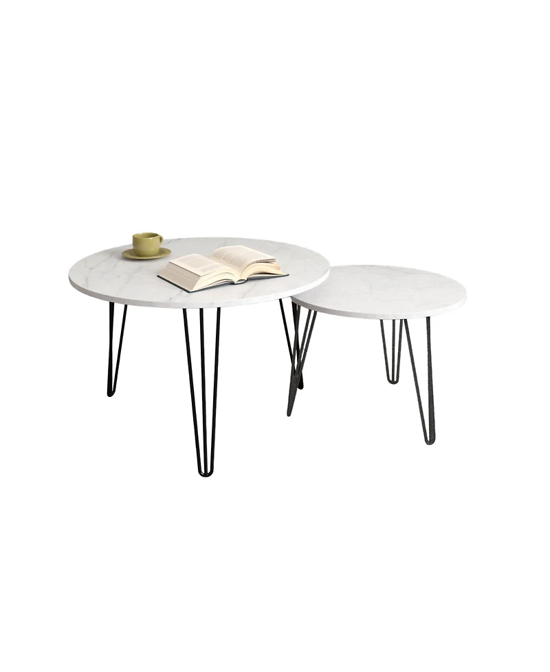 Round Nesting Coffee Table Set of 2 for Space-Saving and Stylish Living Room Decor