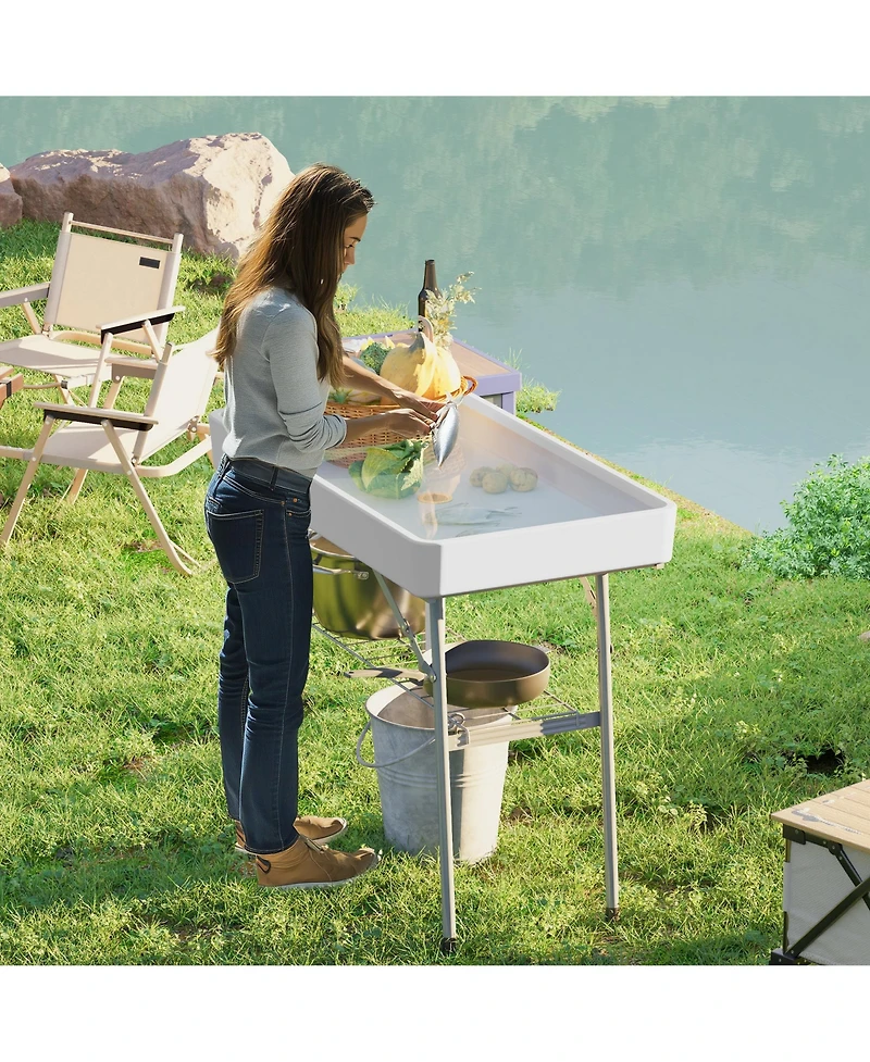 Outsunny 3.4ft Folding Ice Cooler Table with Drain, Party Ice Table,