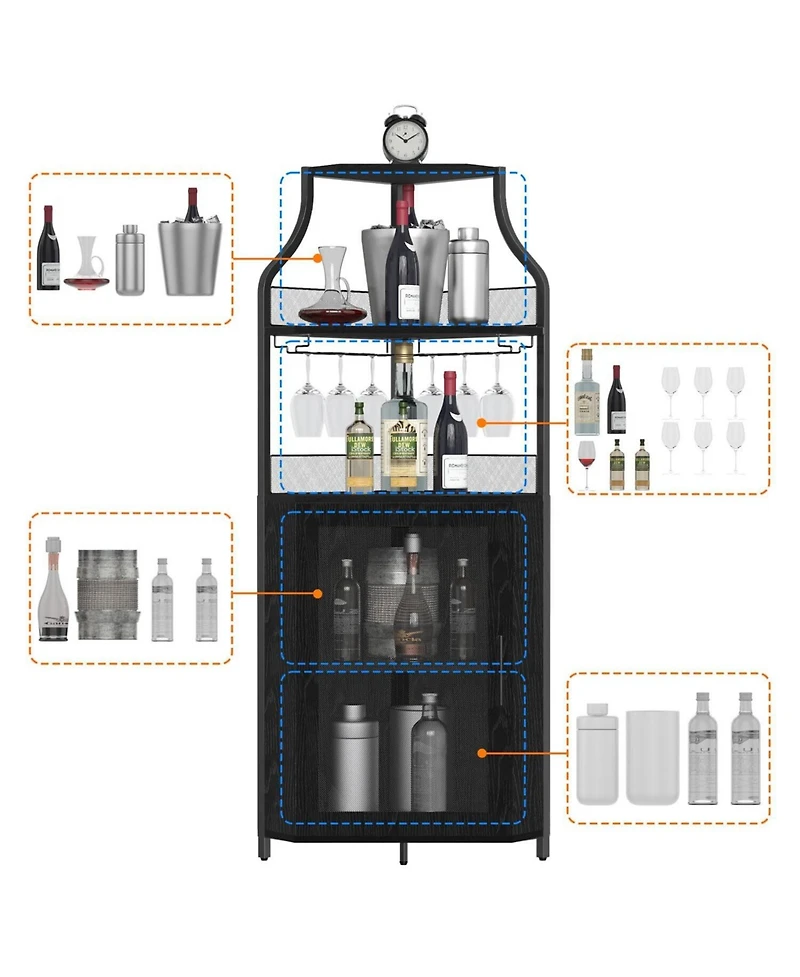 gaomon Corner Wine Bar Rack Cabinet with Detachable Wine Rack, Home Bar Cabinet with Barn Door and Adjustable Shelf