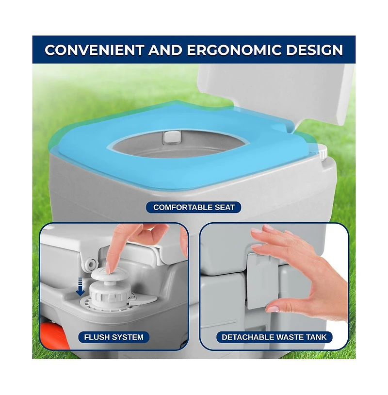 SereneLife Portable Outdoor Toilet With 5.3 Gal Tank & Easy Clean Flush