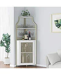 gaomon Corner Wine Bar Rack Cabinet with Detachable Wine Rack, Home Bar Cabinet with Barn Door and Adjustable Shelf