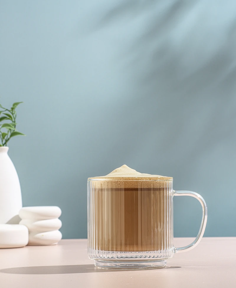 JoyJolt Haven Fluted Stackable Double Wall Glass Mugs, Set of 2