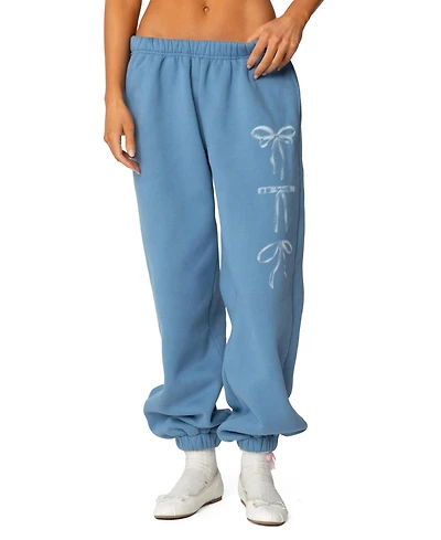 Edikted Womens Bow Bliss Oversized Sweatpants