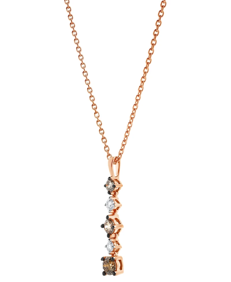 Brown & White Diamond Vertical Drop Pendant Necklace (1/2 ct. t.w.) in 14k Rose Gold, 16" + 2" extender