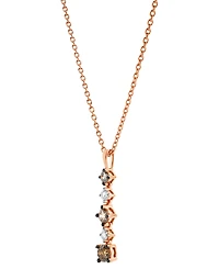 Brown & White Diamond Vertical Drop Pendant Necklace (1/2 ct. t.w.) in 14k Rose Gold, 16" + 2" extender
