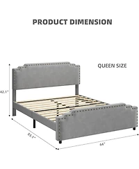 gaomon Queen Size Bed Frame with Headboard, Velvet Upholstered Platform Bed with Rivet Decor, Heavy Duty, No Box Spring Needed, Easy Assembly