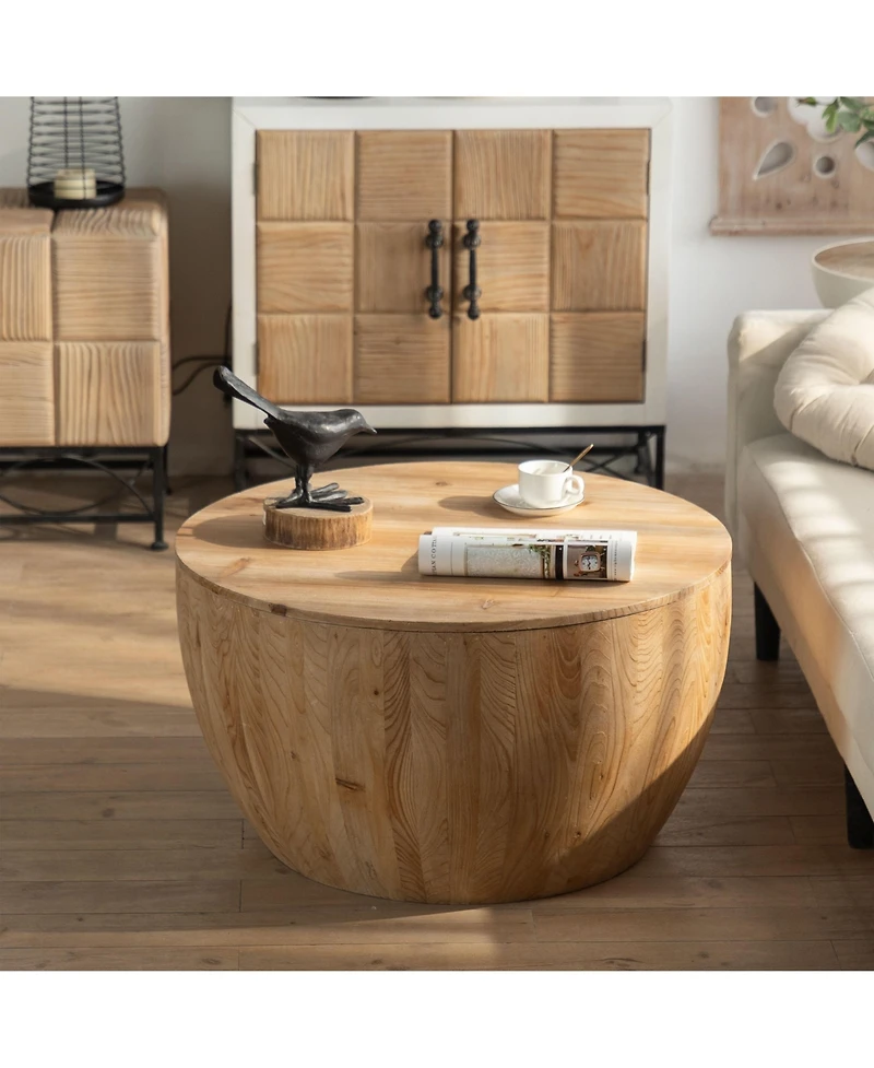 Lovmor 31.50"Vintage Style Bucket Shaped Coffee Table with storage function, for Office, Dining Room and Living Room