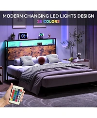 gaomon Full Size Headboard, Headboard with 2 Outlets, Led Lights and Usb Ports, Adjustable Height, Storage Rack, Sturdy and Stable, Easy Assembly, Rus