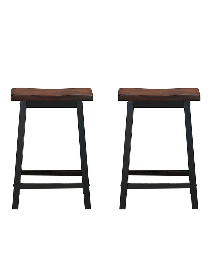 Gymax Set of 2 Bar Stools 24''H Saddle Seat Pub Chair Home Kitchen Dining Room Brown