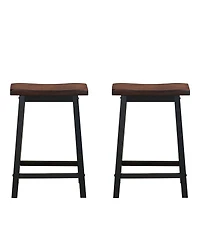 Gymax Set of 2 Bar Stools 24''H Saddle Seat Pub Chair Home Kitchen Dining Room Brown