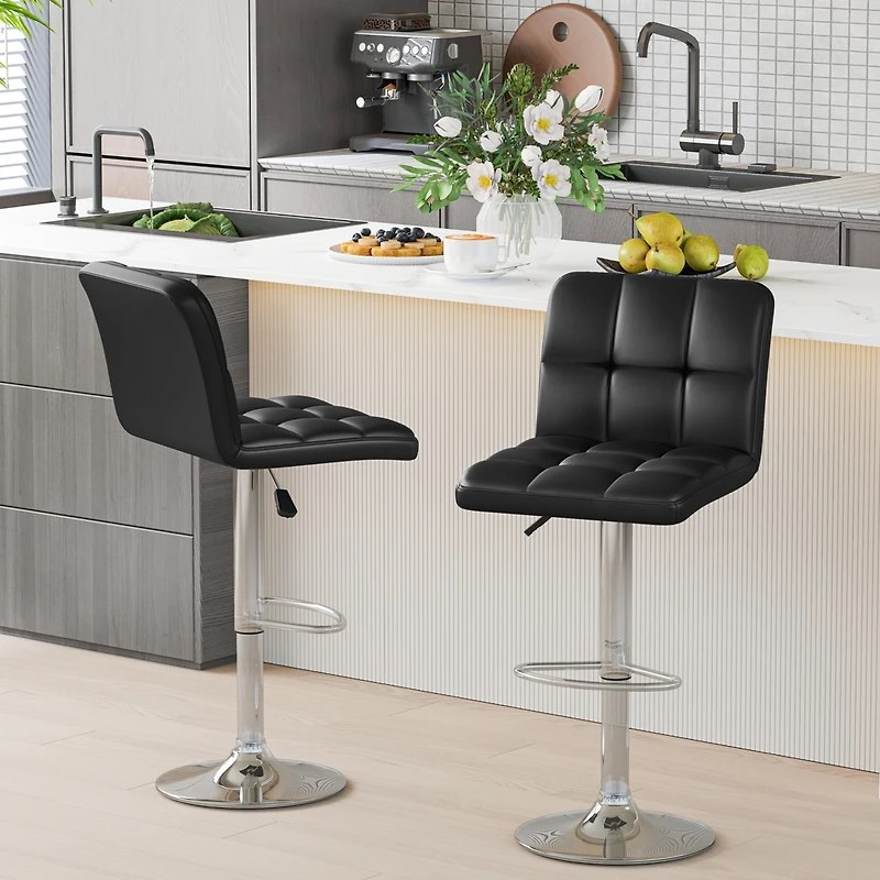 Gymax Set of 4 Pu Leather Bar Stool Swivel Bar Chair w/ Adjustable Height