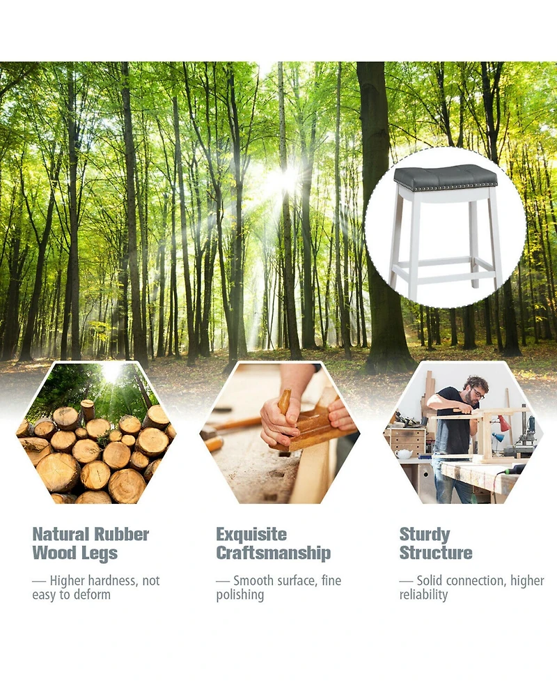 Gymax Set of 2 Nailhead Saddle Bar Stools 24'' Counter Stools White with Cushion