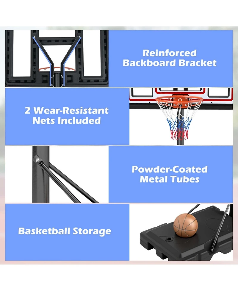Costway 7.4-10 Ft Basketball Hoop Outdoor System with 44 Inch Shatterproof Pc Backboard