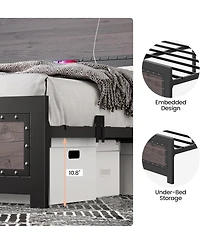 gaomon King Size Bed Frame with Headboard, Industrial Platform Bed Frame with Charging Station, No Box Spring Required, Easy to Assemble, Wooden Mattr