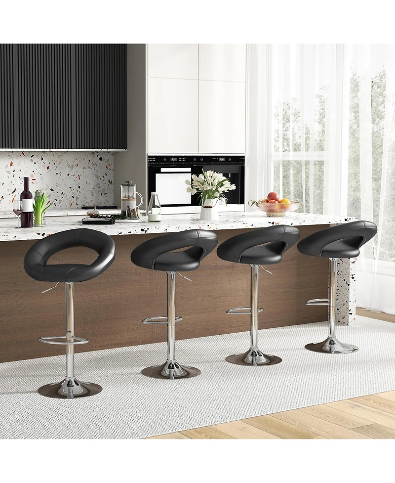 Gymax Set of 4 Adjustable Bar Stools Swivel Pub Chairs Barstools Pu Leather
