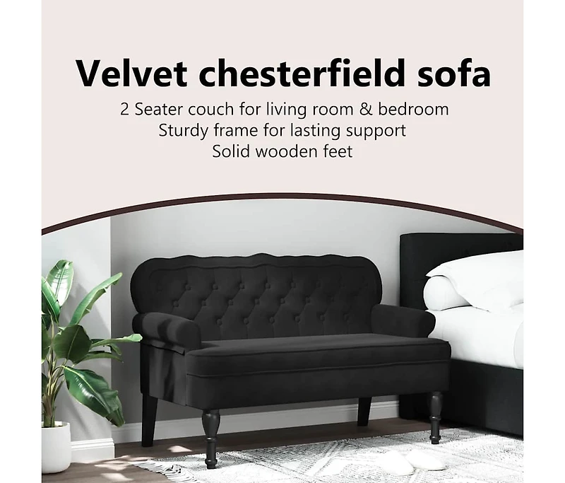 Bench with Backrest Black 47"x25.4"x29.5" Velvet