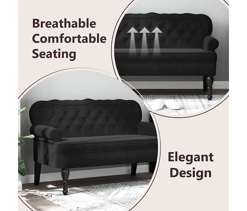 Bench with Backrest Black 47"x25.4"x29.5" Velvet