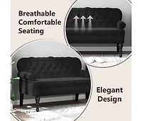 Bench with Backrest Black 47"x25.4"x29.5" Velvet