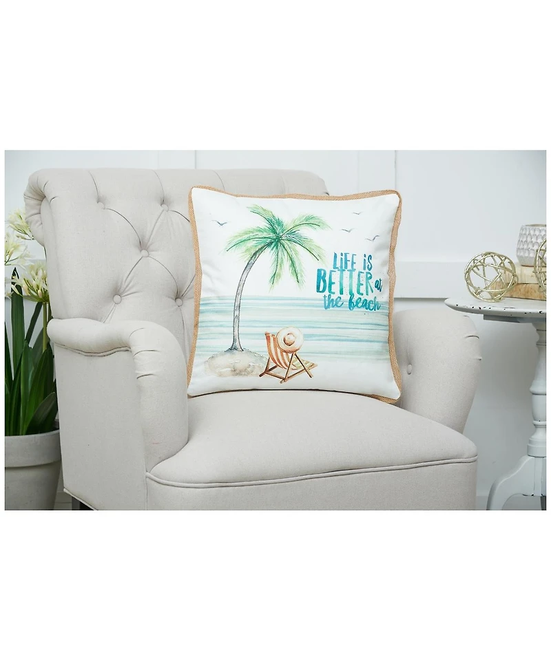 Life Is Better At The Beach Embroidered Throw Pillow, 18" x 18"