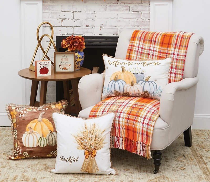 18" x 18" Thankful Wheat Printed and Embroidered Throw Pillow
