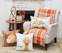 18" x 18" Thankful Wheat Printed and Embroidered Throw Pillow