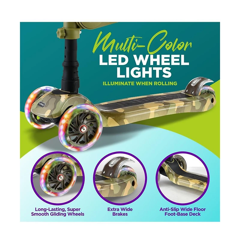 SereneLife Infinity 3-Wheel Kids Scooter With Led Wheels & Comfort Seat - Leopard