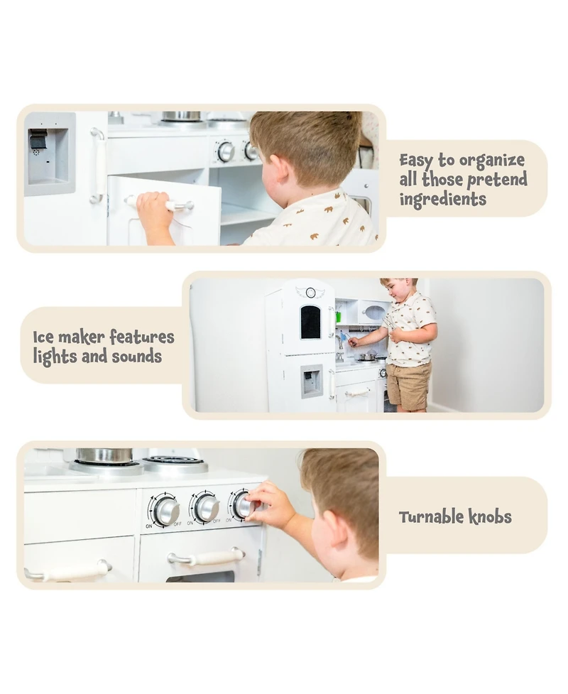 Chef Sounds Mdf Kitchen Playset with Lights, Sounds, and Stainless Steel Accessories - White