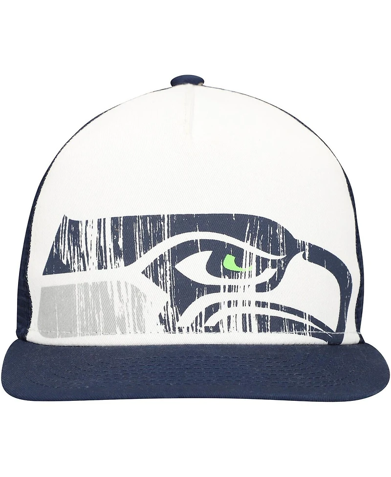 New Era Big Boys and Girls White/College Navy Seattle Seahawks Distressed 9FIFTY A-Frame Snapback Hat