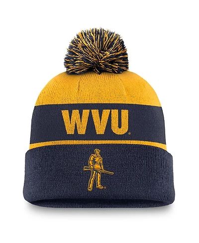 Nike Men's Gold/Navy West Virginia Mountaineers Primetime Peak Cuffed Knit Hat with Pom