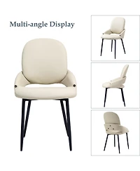 Dyhome Faux Leather Upholstered Dining Chairs Set of 6, Modern Design Side With Metal Leg and Back