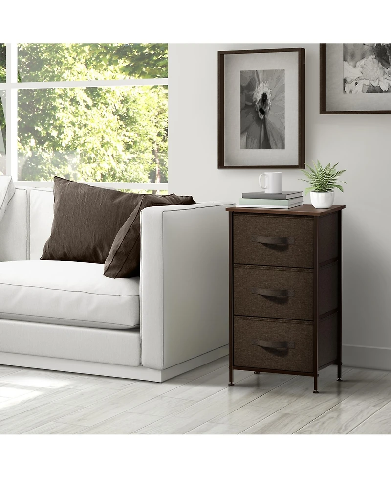 Sorbus Nightstand with 3 Drawers - Steel Frame, Wood Top & Easy Pull Fabric Bins Perfect for Home, Bedroom, Office College Dorm