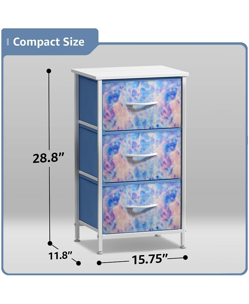 Sorbus Nightstand with 3 Drawers - Steel Frame, Wood Top & Easy Pull Fabric Bins - Perfect for Home, Bedroom