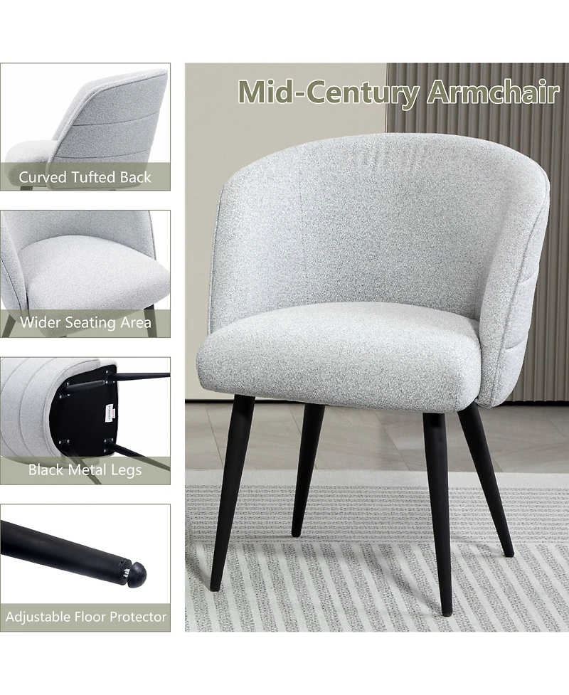Dyhome Upholstered Fabric Dining Chairs with Black Metal Legs, Modern Curved Backrest Kitchen Chairs