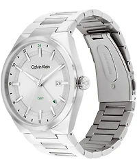 Calvin Klein Men's Distinguish Gmt Silver Tone Stainless Steel Bracelet Watch, 44mm