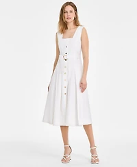 Msk Women's Square-Neck Belted A-Line Sleeveless Dress