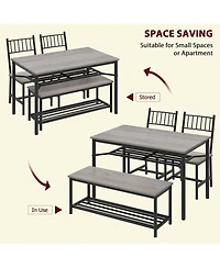 gaomon Dining Table Set for 4 Kitchen Table With Bench & 2 Chairs 4-Piece Dining Table Set w/ Storage Wine Rack Rectangular Dining Furniture Set With