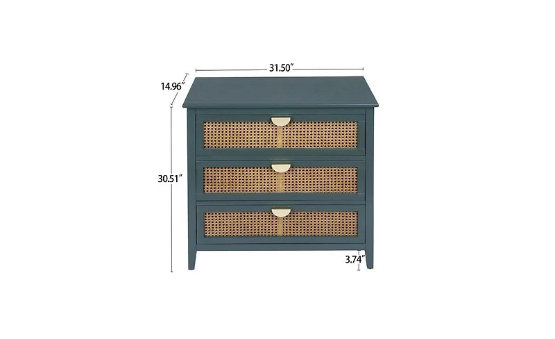 Slickblue 3 Drawer Cabinet, Rattan, American Furniture, Suitable for bedroom, living room, Study